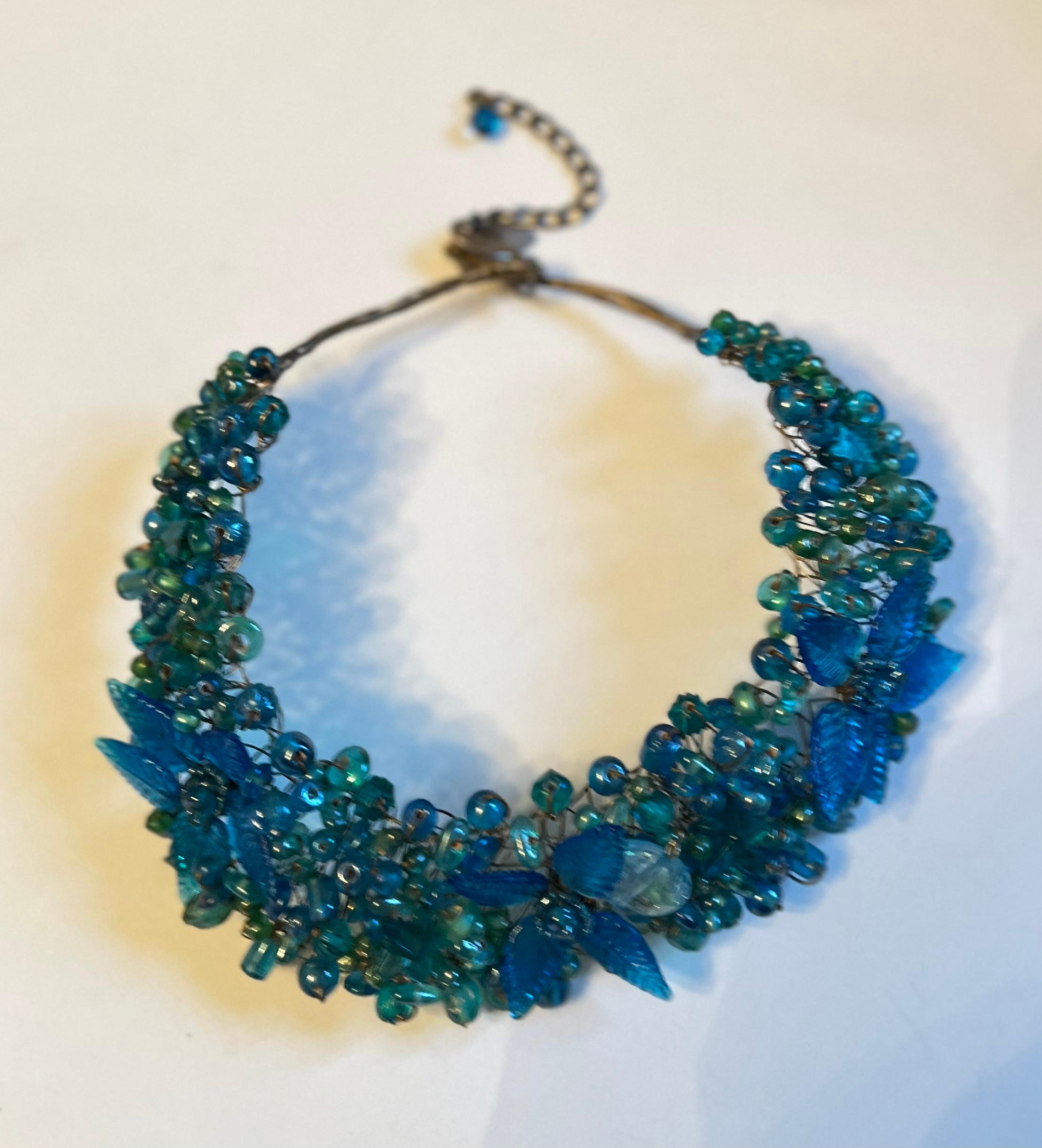 Hand-Crafted Necklace Chocker of Glass Cut Leaves and Berries For Sale