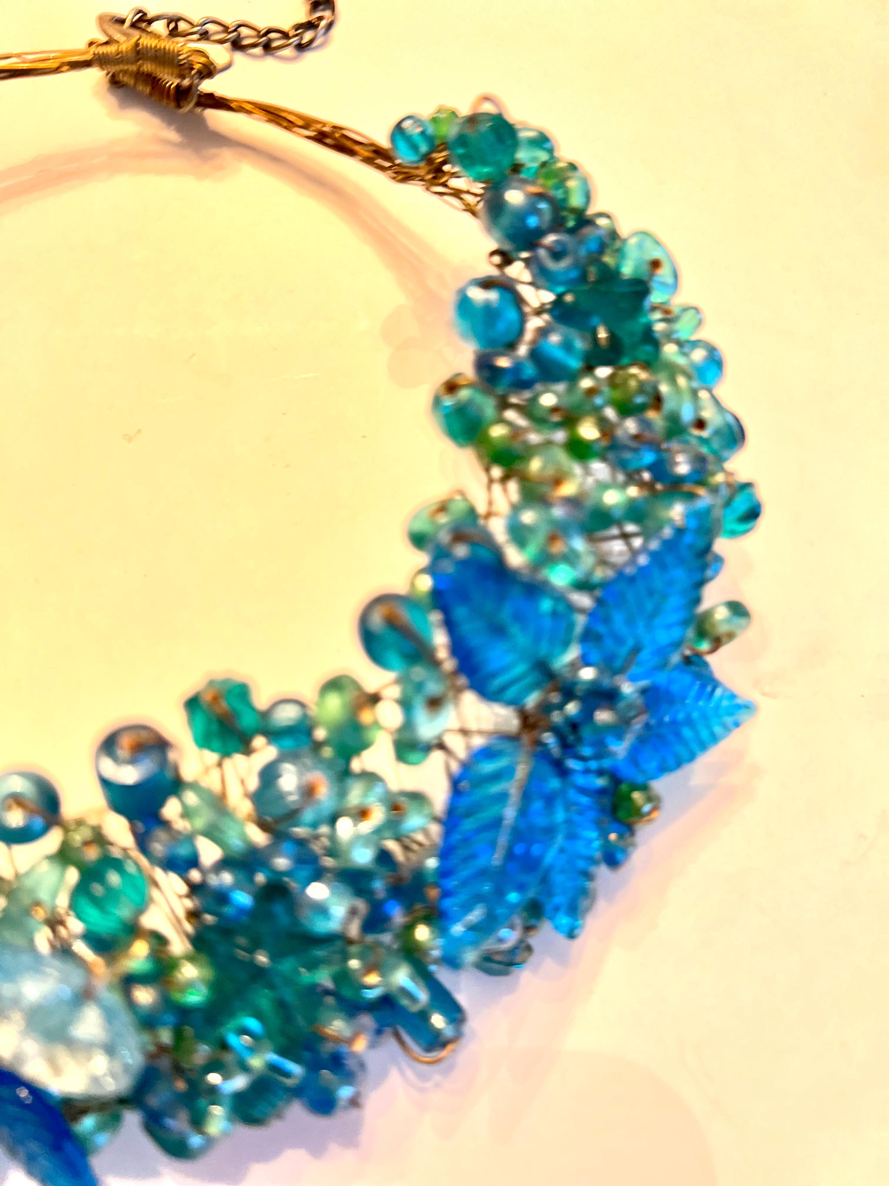 20th Century Necklace Chocker of Glass Cut Leaves and Berries For Sale