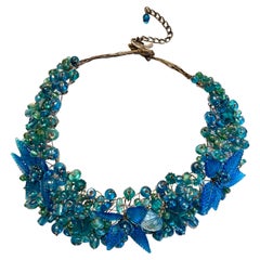 Retro Necklace Chocker of Glass Cut Leaves and Berries