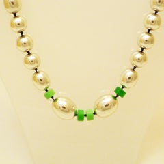 Necklace chrome beads with bakelite elements, midcentury, France 50s