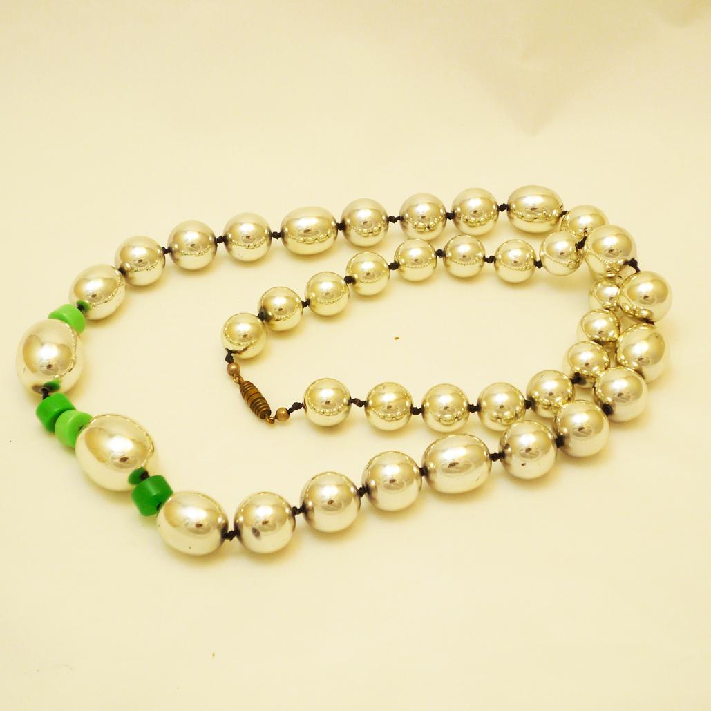 Modern Necklace chrome beads with bakelite elements, midcentury, France 50s  For Sale