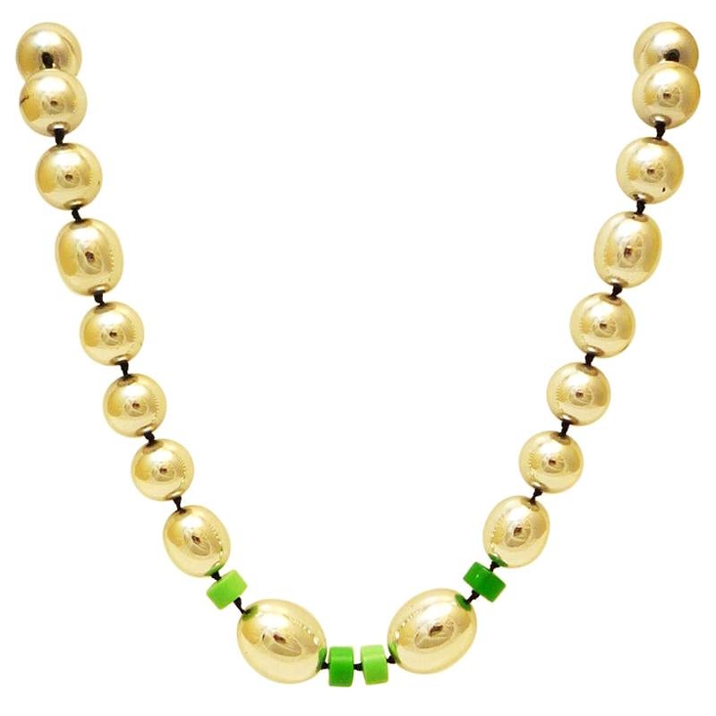 Necklace chrome beads with bakelite elements, midcentury, France 50s