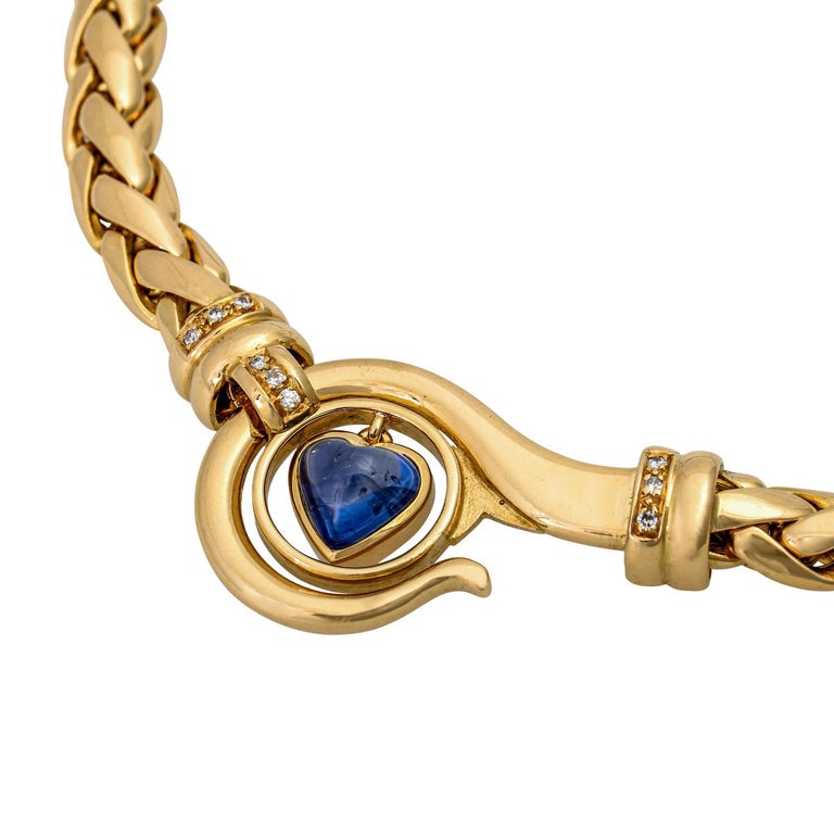 Necklace, Clasp as Front Part with 1 Sapphire Heart Cab, and 9