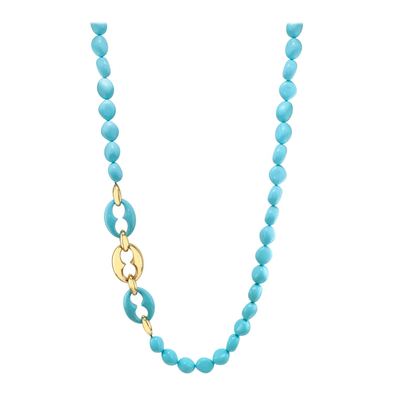 Necklace Composite Turquoise and 18 Karat Gold For Sale