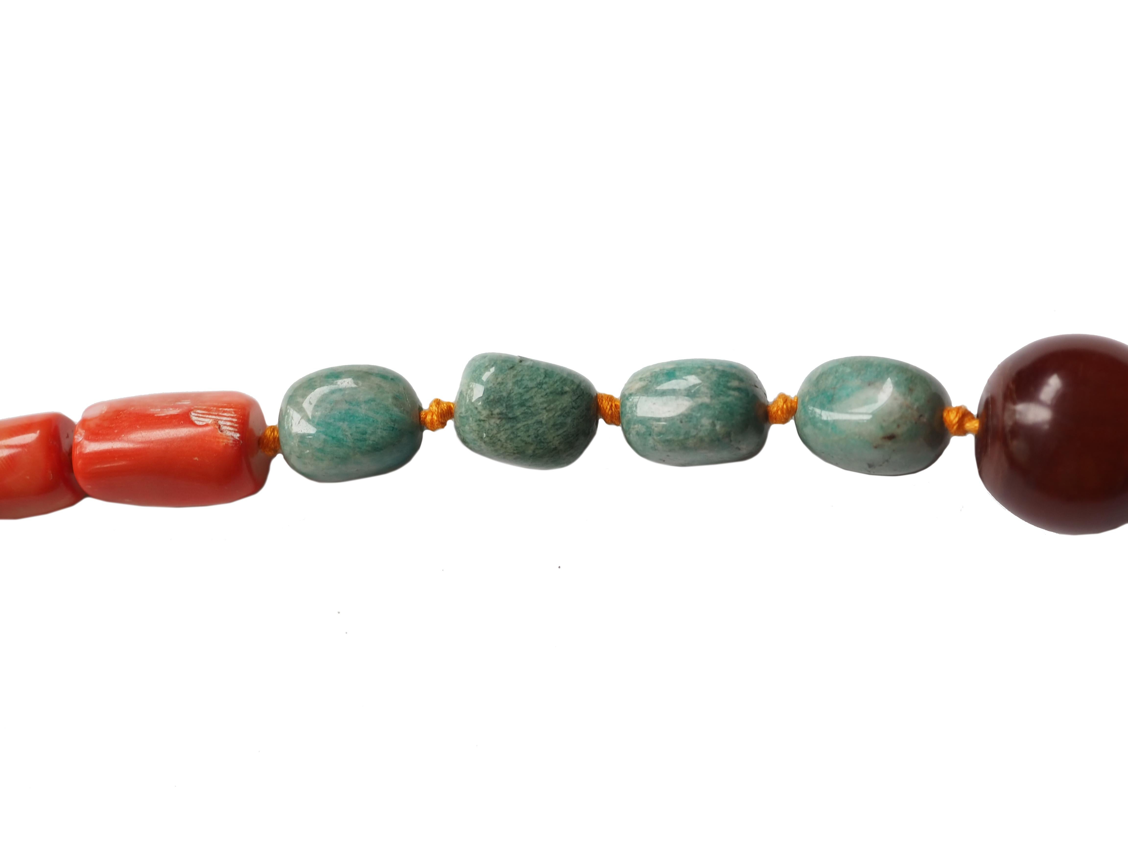 Artisan Necklace Coral Amazonite Desert Amber For Sale