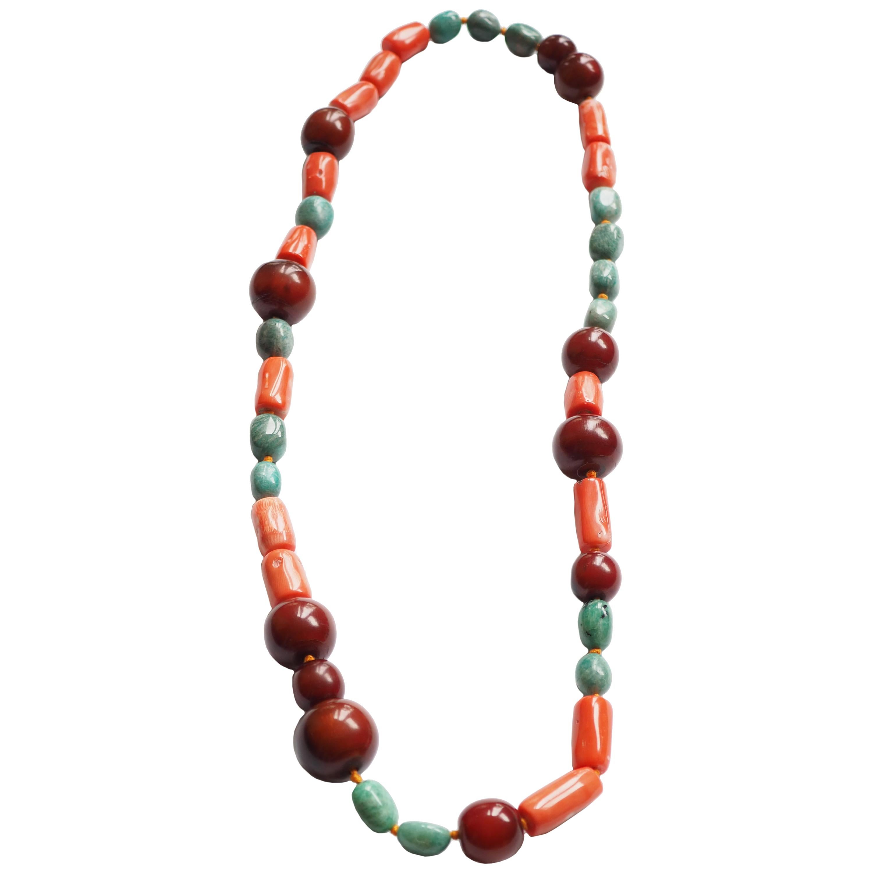 Necklace Coral Amazonite Desert Amber For Sale