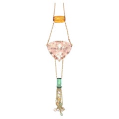 Necklace Dangle Morganite Beryl Tourmaline Sapphire 18K Yellow Gold For Her