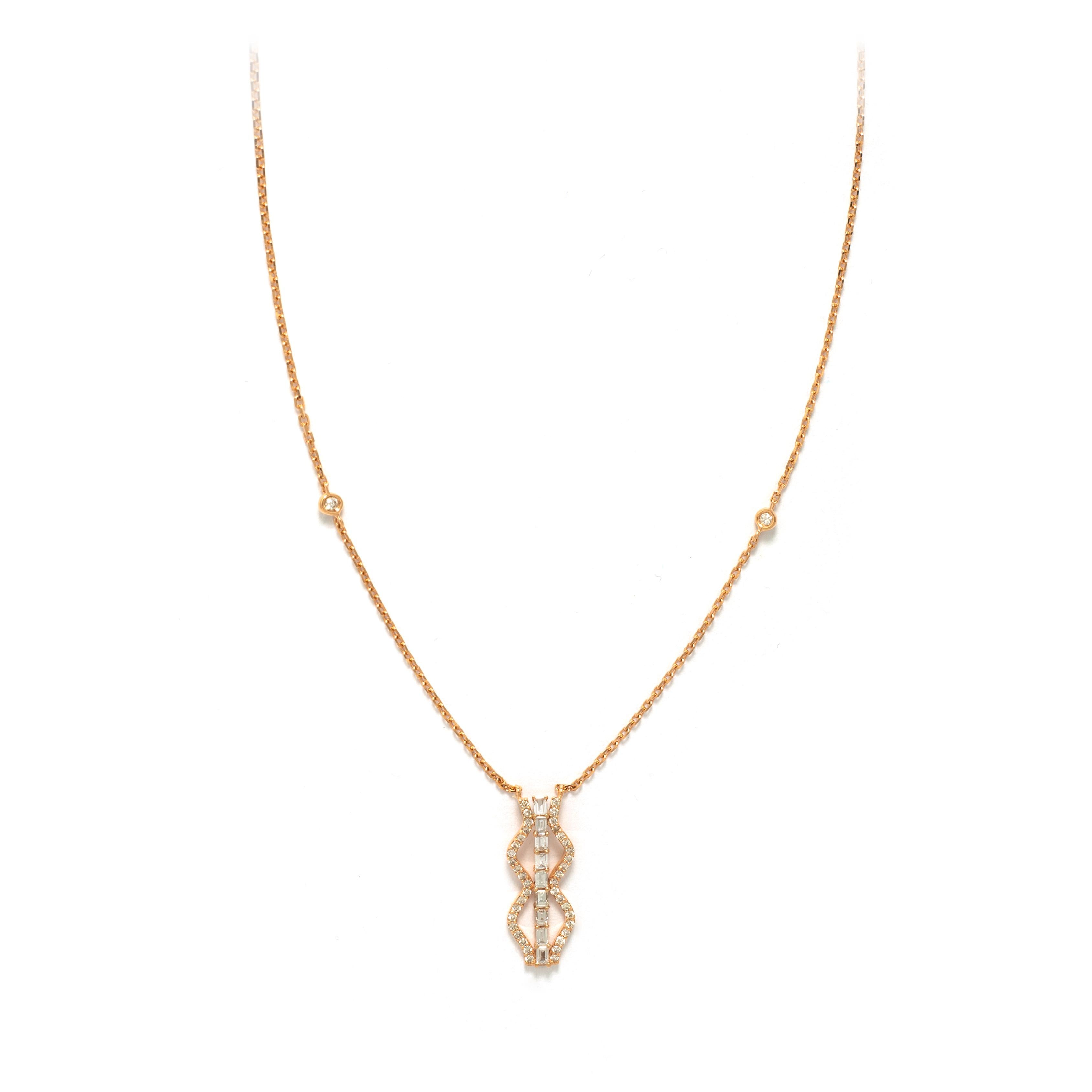 Halskette aus 18 Karat Gelbgold mit Diamanten (Baguetteschliff) im Angebot