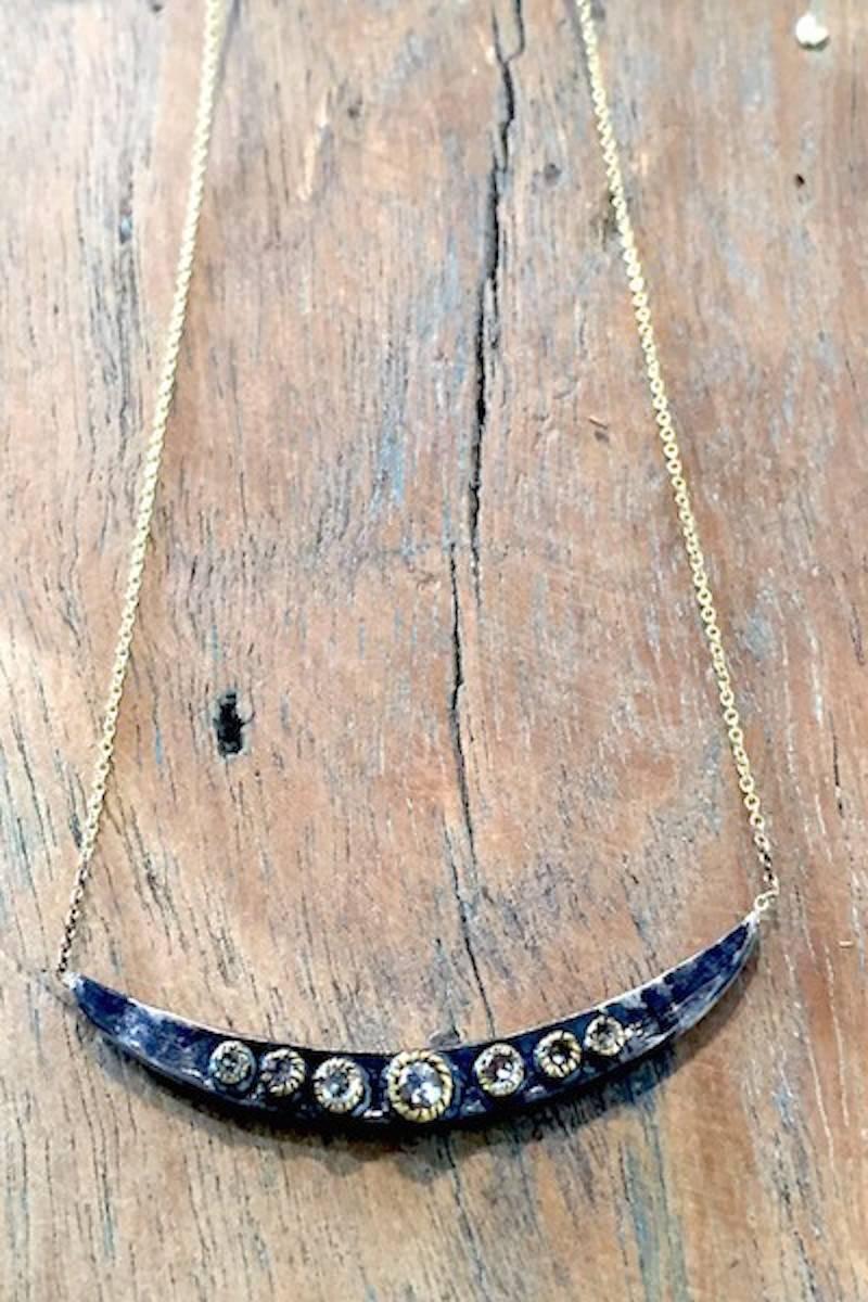 Contemporary Necklace, Diamonds, 14 Karat Gold, Oxidized Sterling Silver For Sale