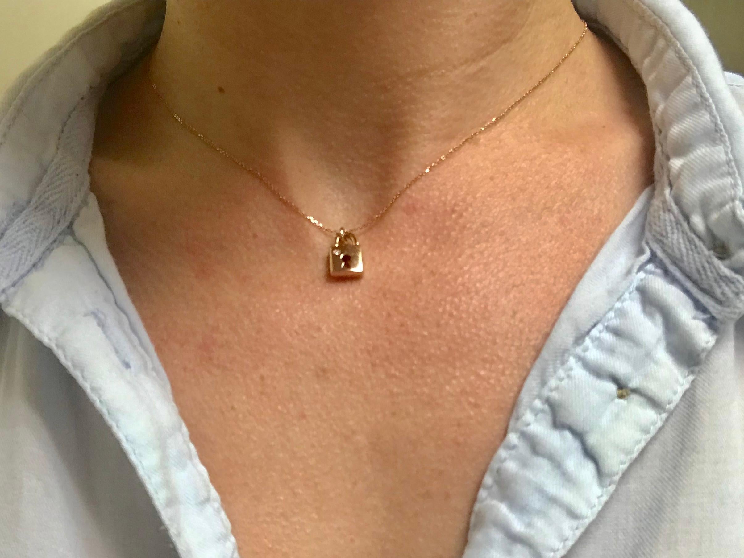 Contemporary Necklace Diamonds Shape Padlock Pendant Pink Gold 18 Karat For Sale
