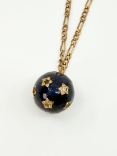 Blue Enamel Orb Necklace Diamond covered Stars J Dauphin