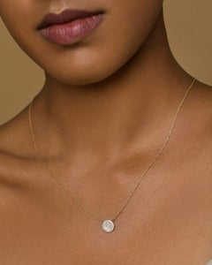 Round Yellow Circle Pendant Necklace with White Natural Diamond in 14K Gold