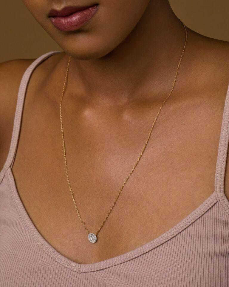 Round Cut Round Yellow Circle Pendant Necklace with White Natural Diamond in 14K Gold For Sale