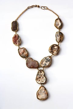 Necklace Druzy Crystal Natural Agate Bronze
