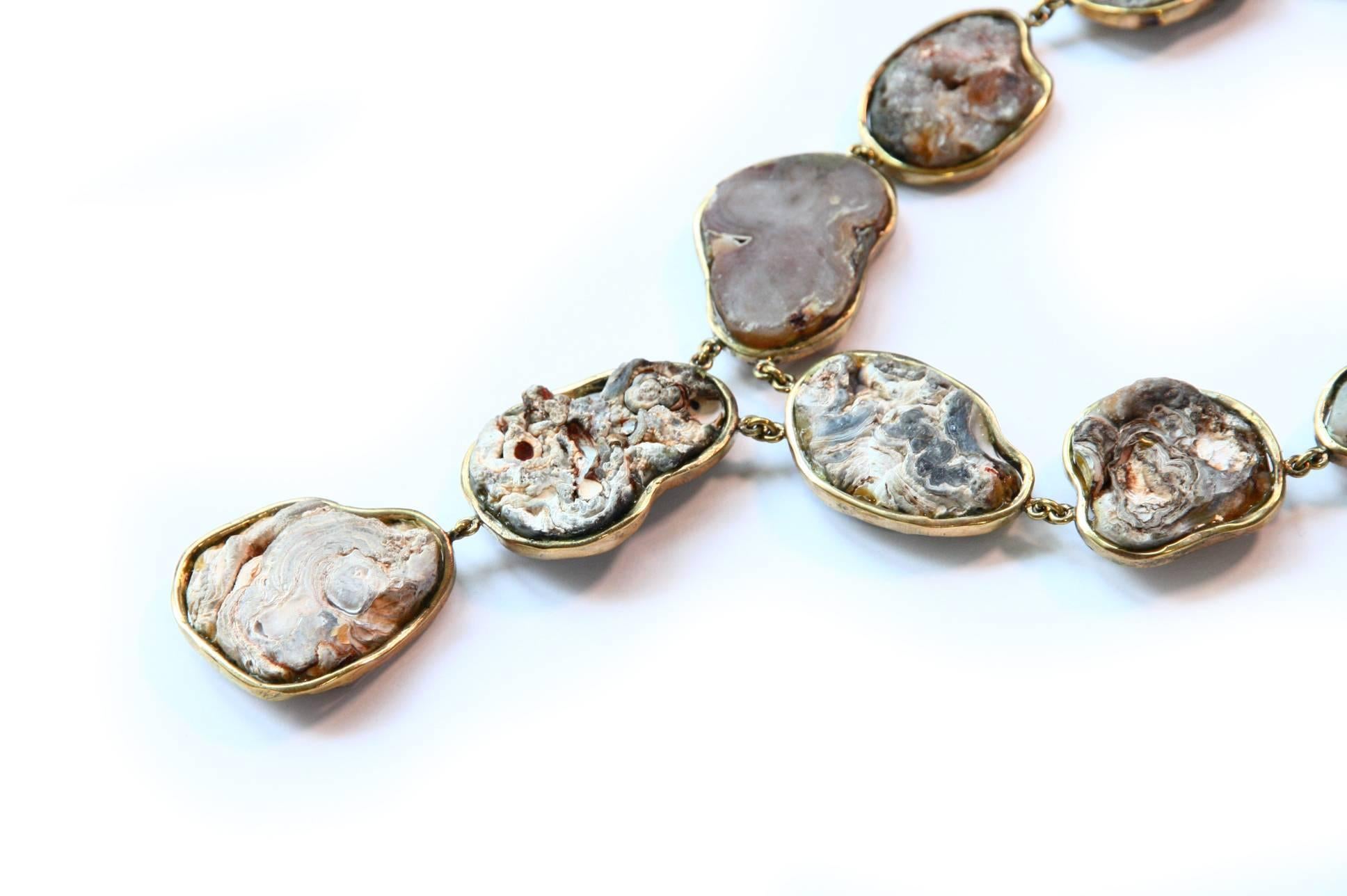 Necklace Druzy Crystal Natural Agate Bronze For Sale 1