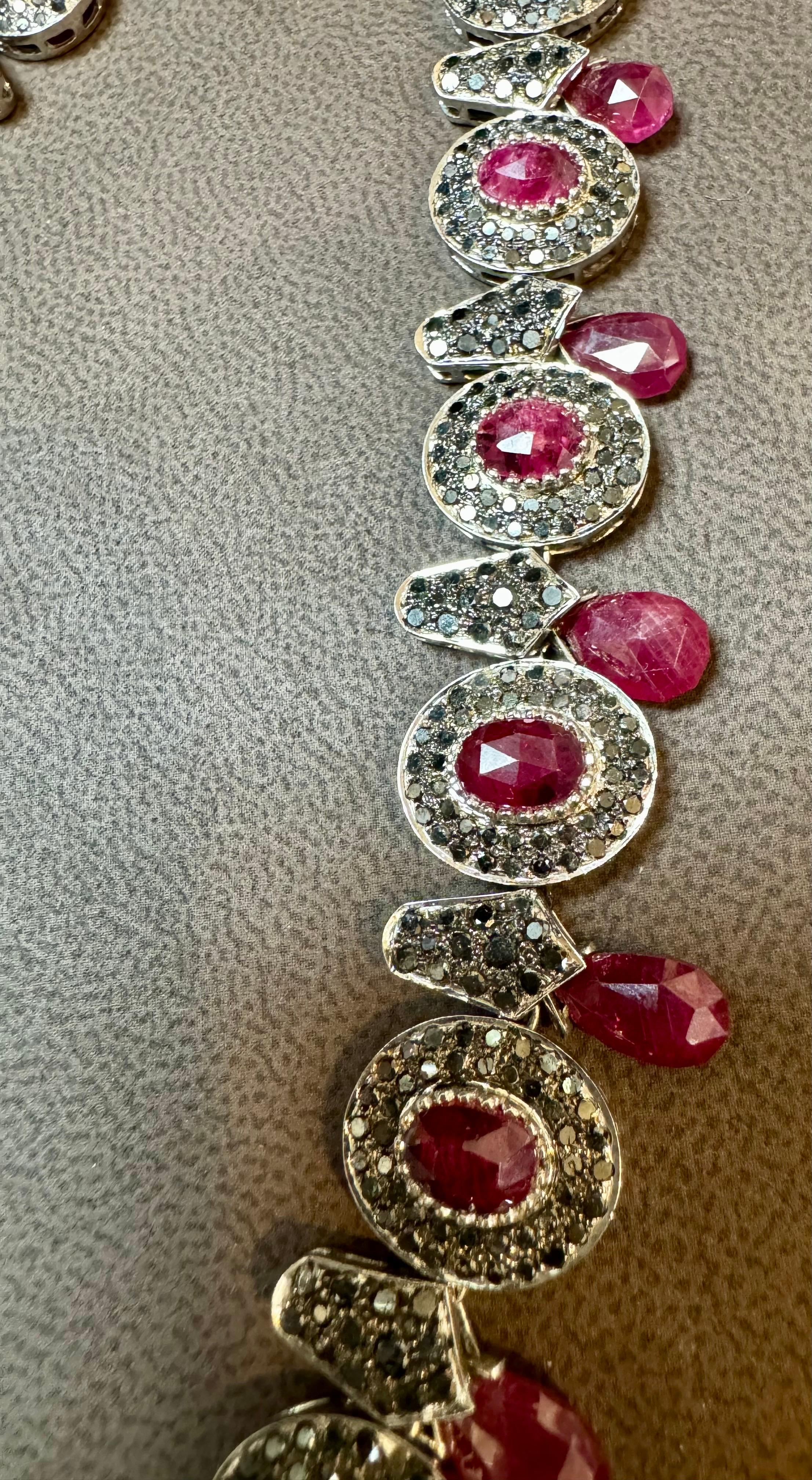 Necklace & Earring Suite 35Ct Natural Ruby No Heat & Black & White Diamond 18KWG For Sale 7
