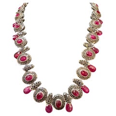 Necklace & Earring Suite 35Ct Natural Ruby No Heat & Black & White Diamond 18KWG