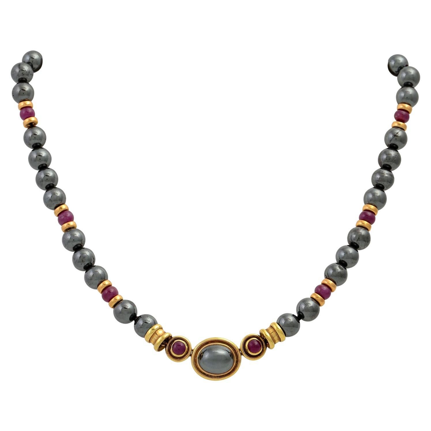 Necklace, Esp. with Hematite and Ruby Ball
