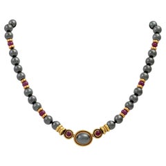 Necklace, Esp. with Hematite and Ruby Ball