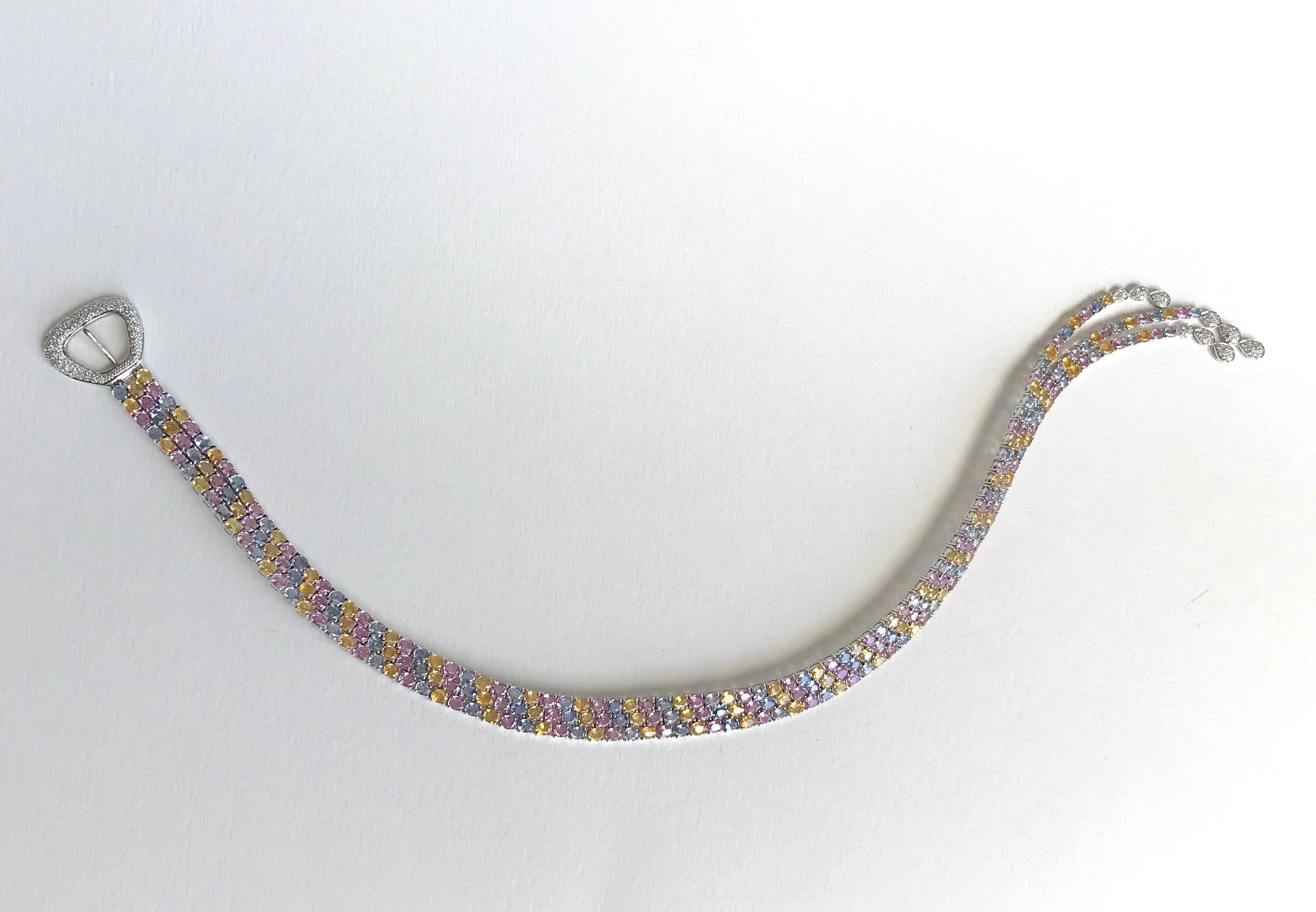 Necklace Flexible Belt in 18 Carat White Gold 80 Carat of Multi-Color Sapphires For Sale 1