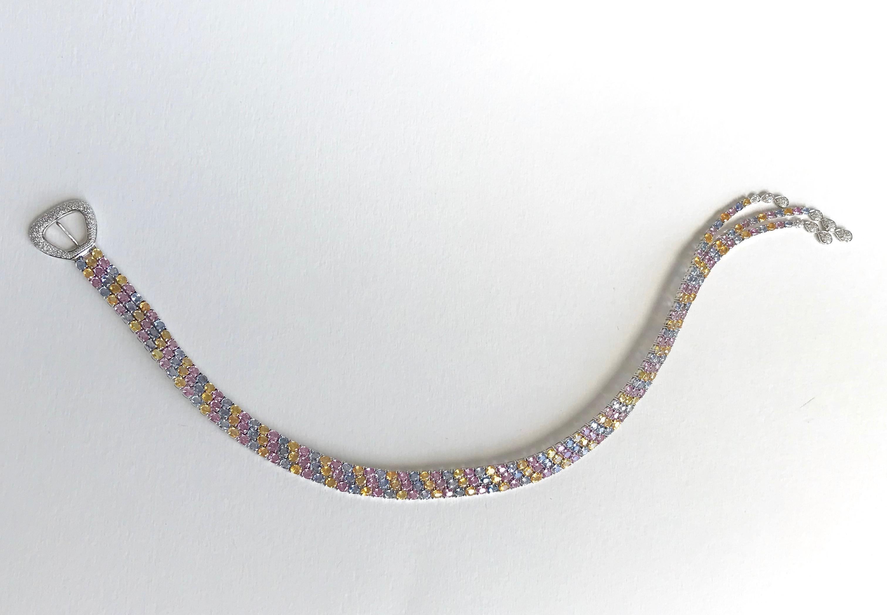 Necklace Flexible Belt in 18 Carat White Gold Multi-Color Sapphires for 80 kt in vendita 2