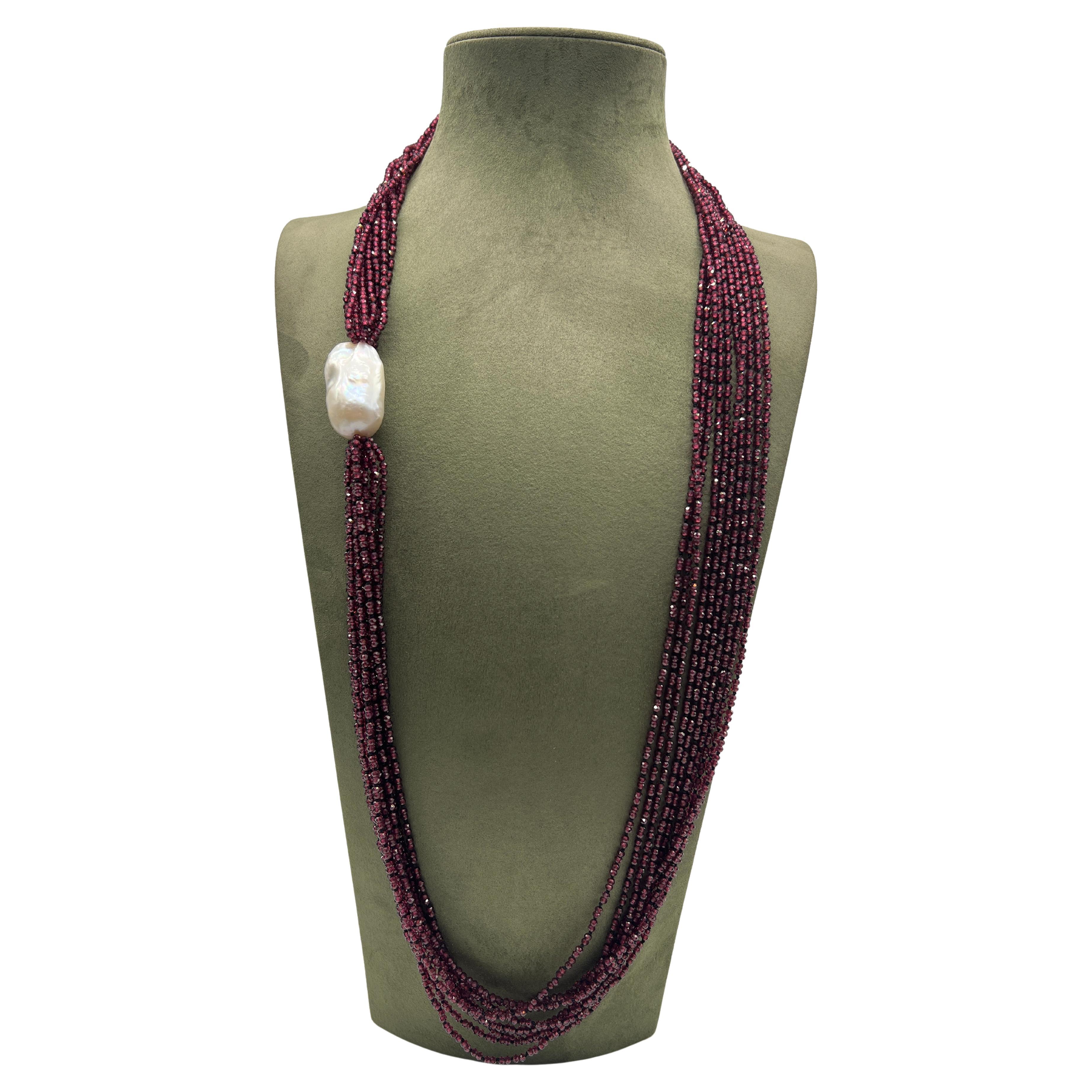 Necklace Garnet, Pearl Baroque, Bakelit