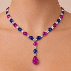 Necklace -GIA 18.24 Ct Pink Sapphire Pear Drop 150 CTW Rubies & Diamonds