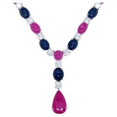 Necklace -GIA 18.24 Ct Pink Sapphire Pear Drop 150 CTW Rubies & Diamonds