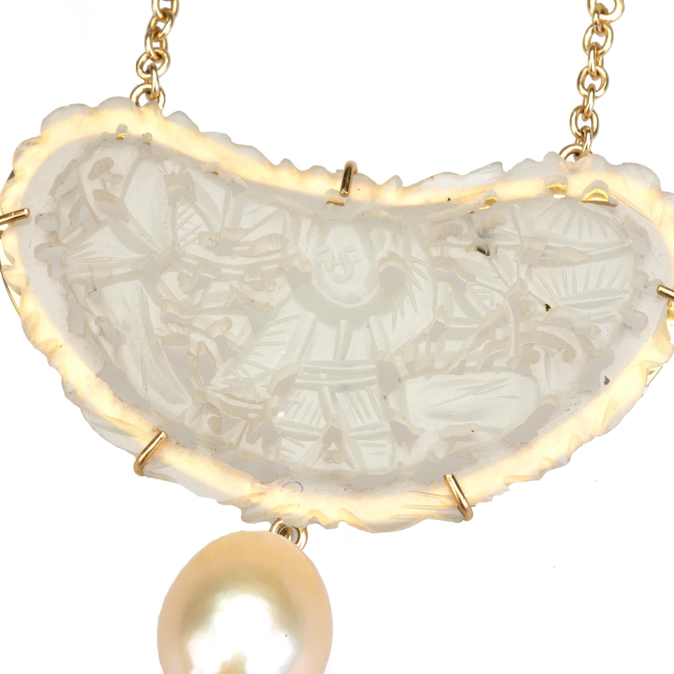Necklace Gold Natural Pearls Antiques Carved Jade Gold 18 k For Sale 7
