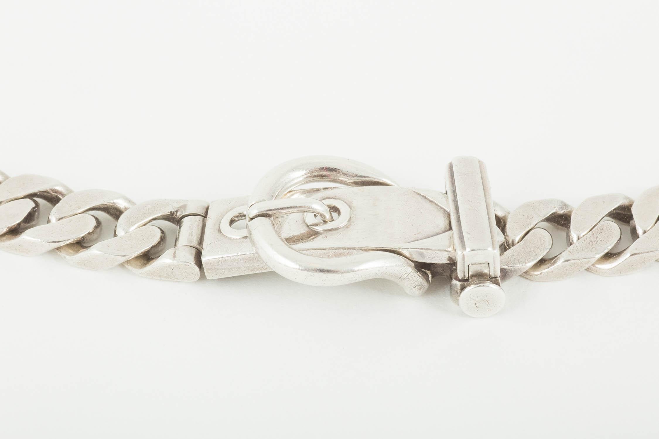 Art Deco Necklace, Heavy Silver Curb Link with Buckle Clasp, Hermes of Paris, circa 1960