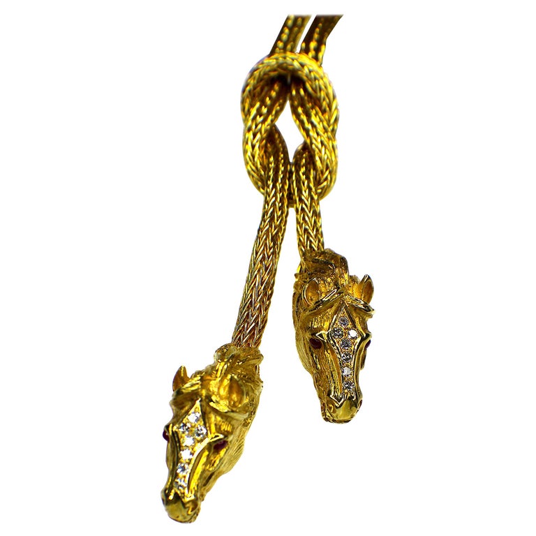 GEMOLITHOS Necklace "Horses" Handcrafted 18 Karat Gold, 1980s For Sale