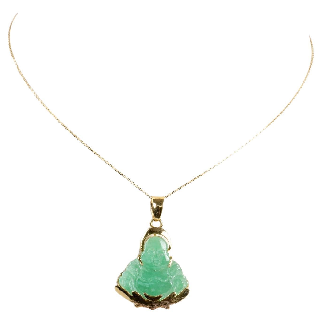 Necklace in 14 carats yellow gold a jade's pendant in the shape of Buddha  For Sale