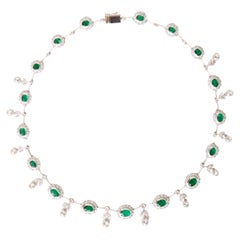 Necklace in 18 Carat 18 KT Gold Emeralds and Diamonds
