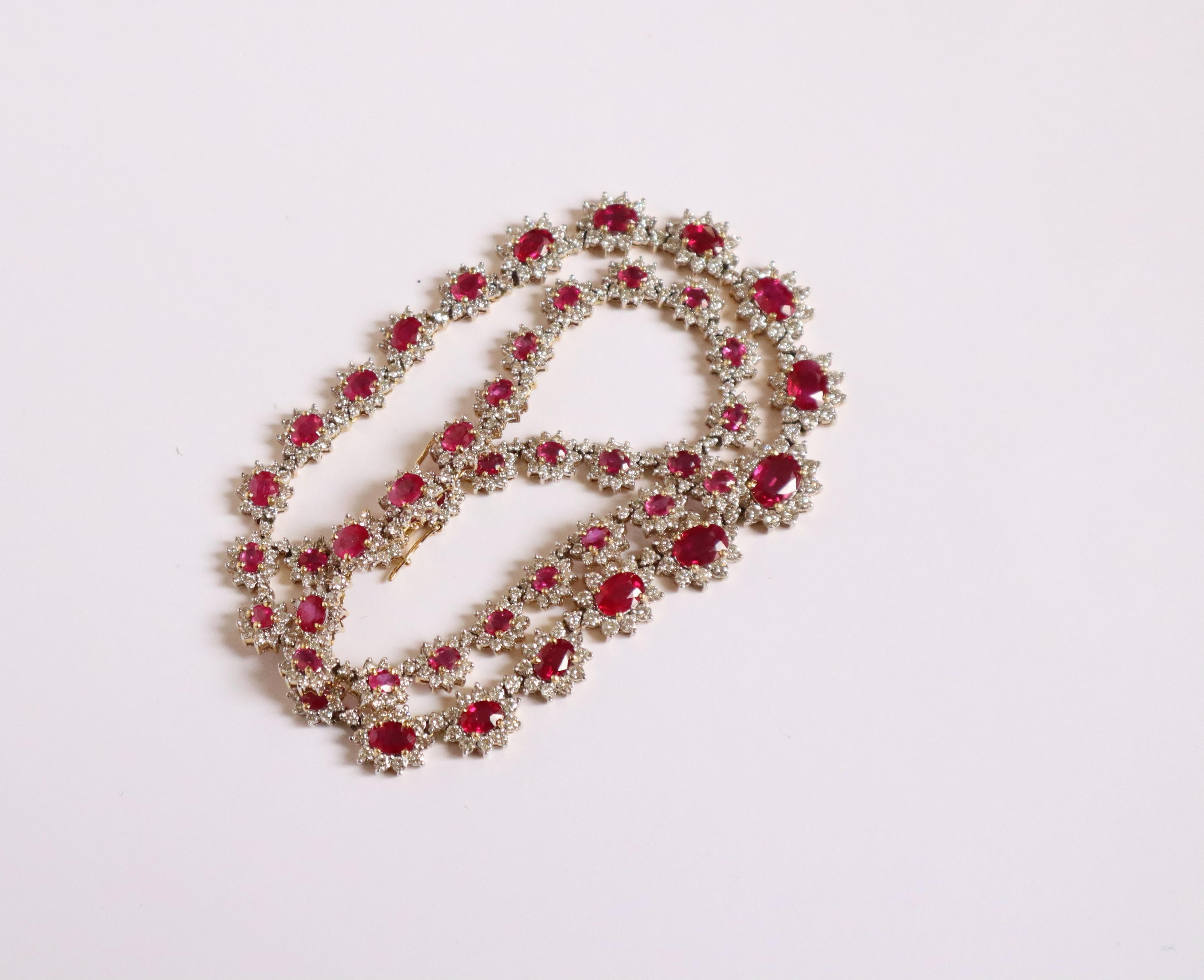 Necklace in 18 Carat 18 KT Gold Rubies and Diamonds For Sale 7