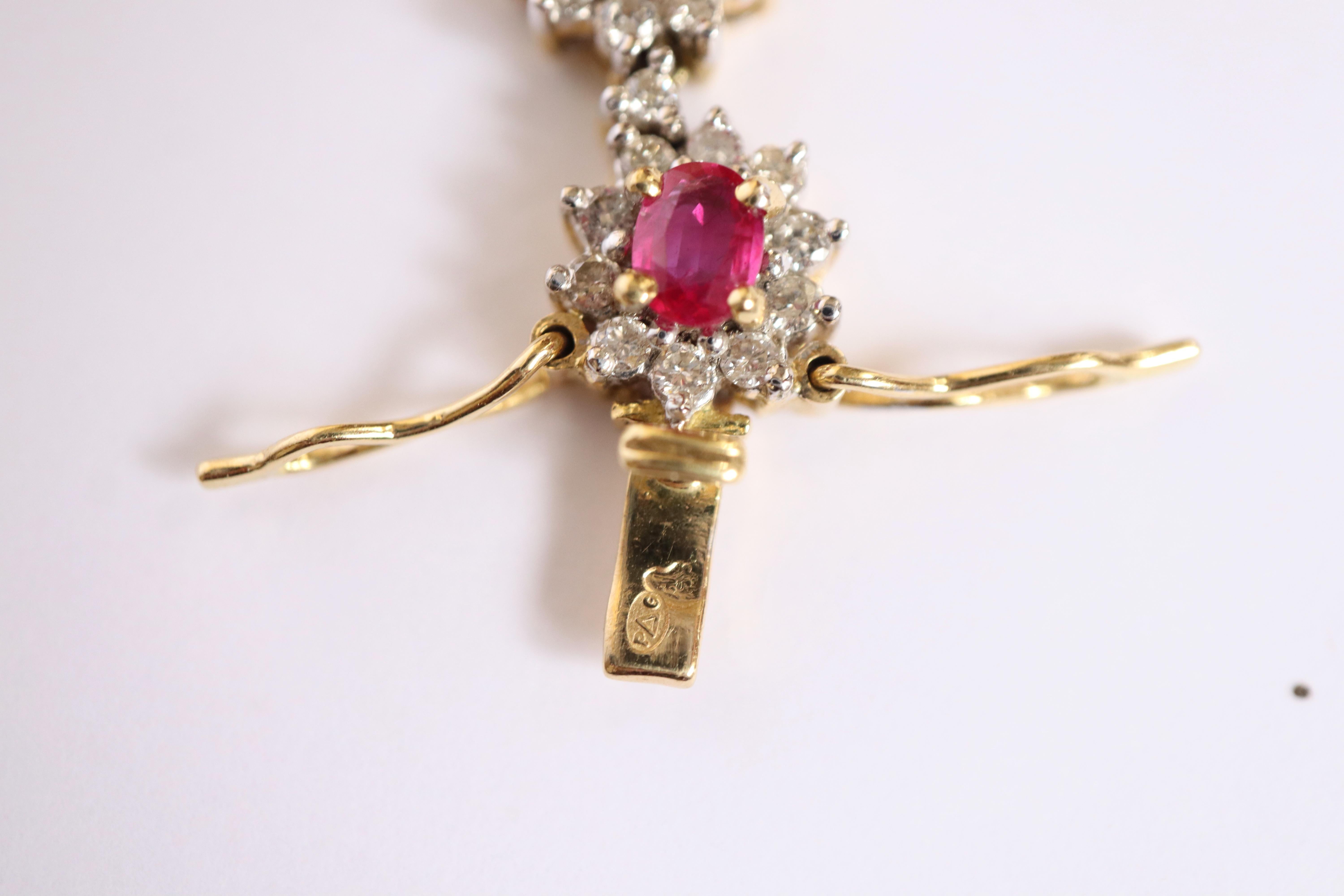 Necklace in 18 Carat 18 KT Gold Rubies and Diamonds For Sale 4