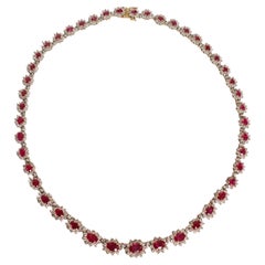 Necklace in 18 Carat 18 KT Gold Rubies and Diamonds