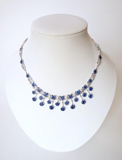 Necklace in 18 Carat 18 KT Gold Sapphires and Diamonds