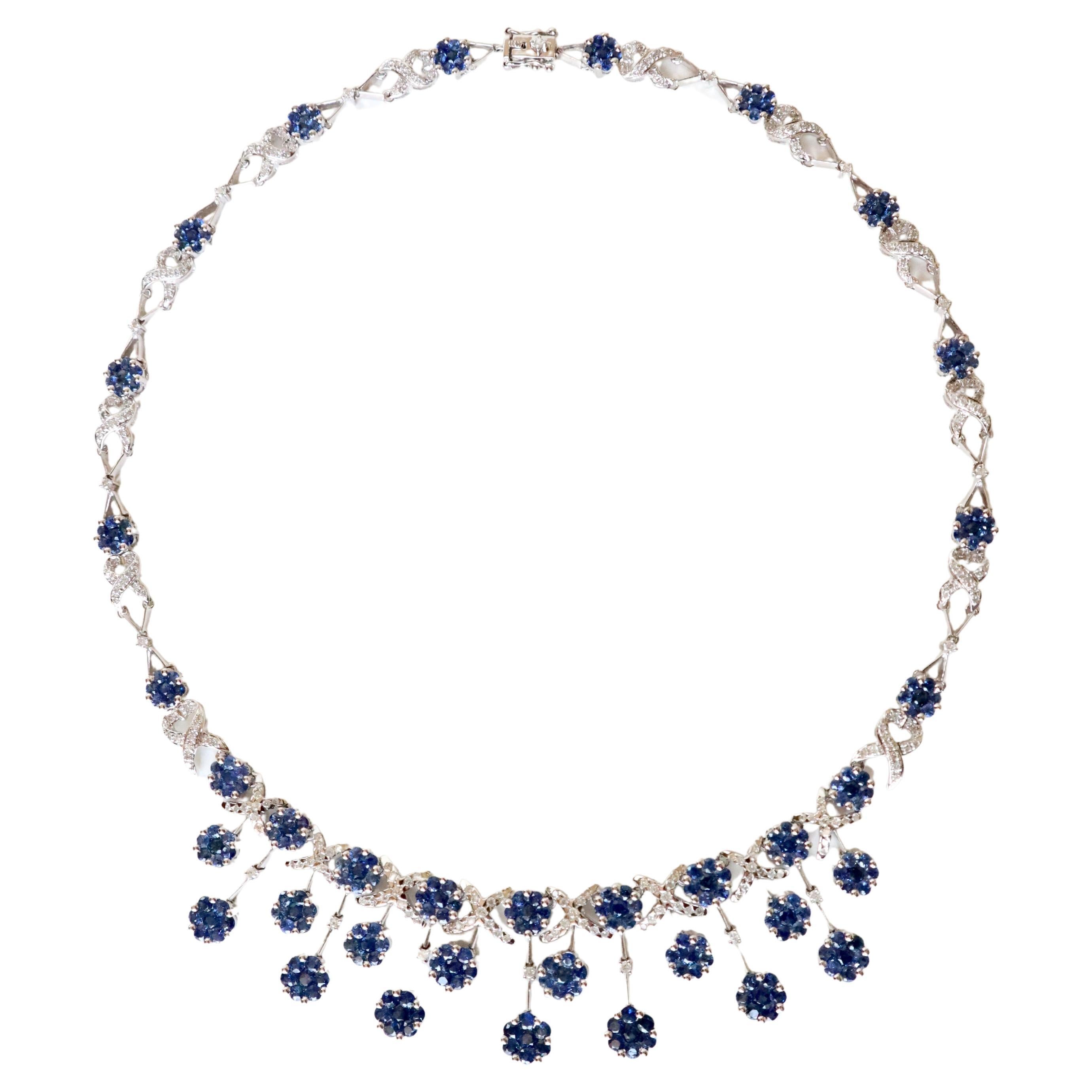 Necklace in 18 Carat 18 KT Gold Sapphires and Diamonds