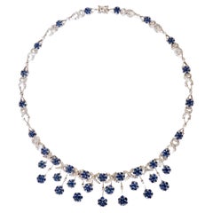 Necklace in 18 Carat 18 KT Gold Sapphires and Diamonds