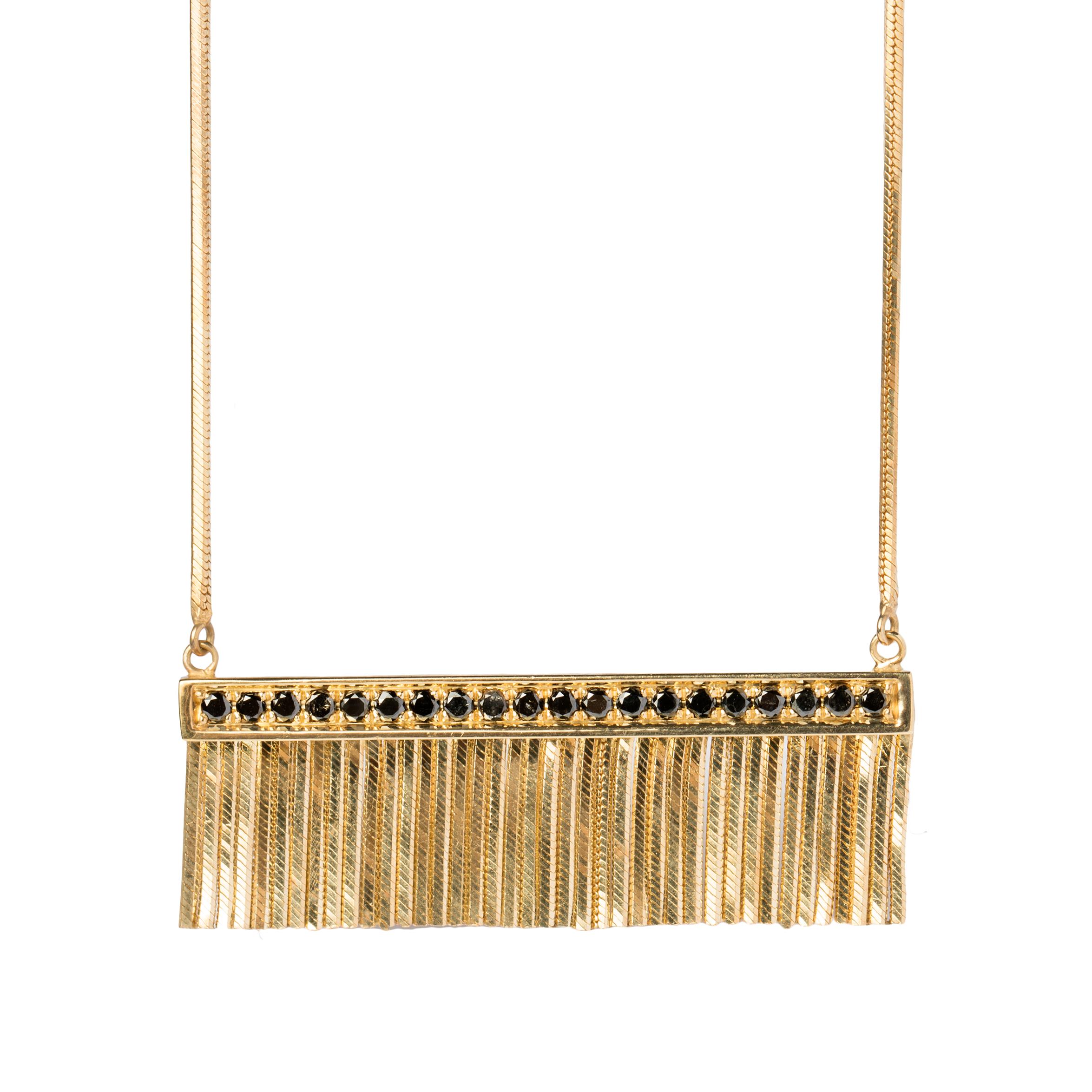 Contemporary Necklace in 18 Carat Gold with Fringed Central Black Diamond Pavè Bar For Sale