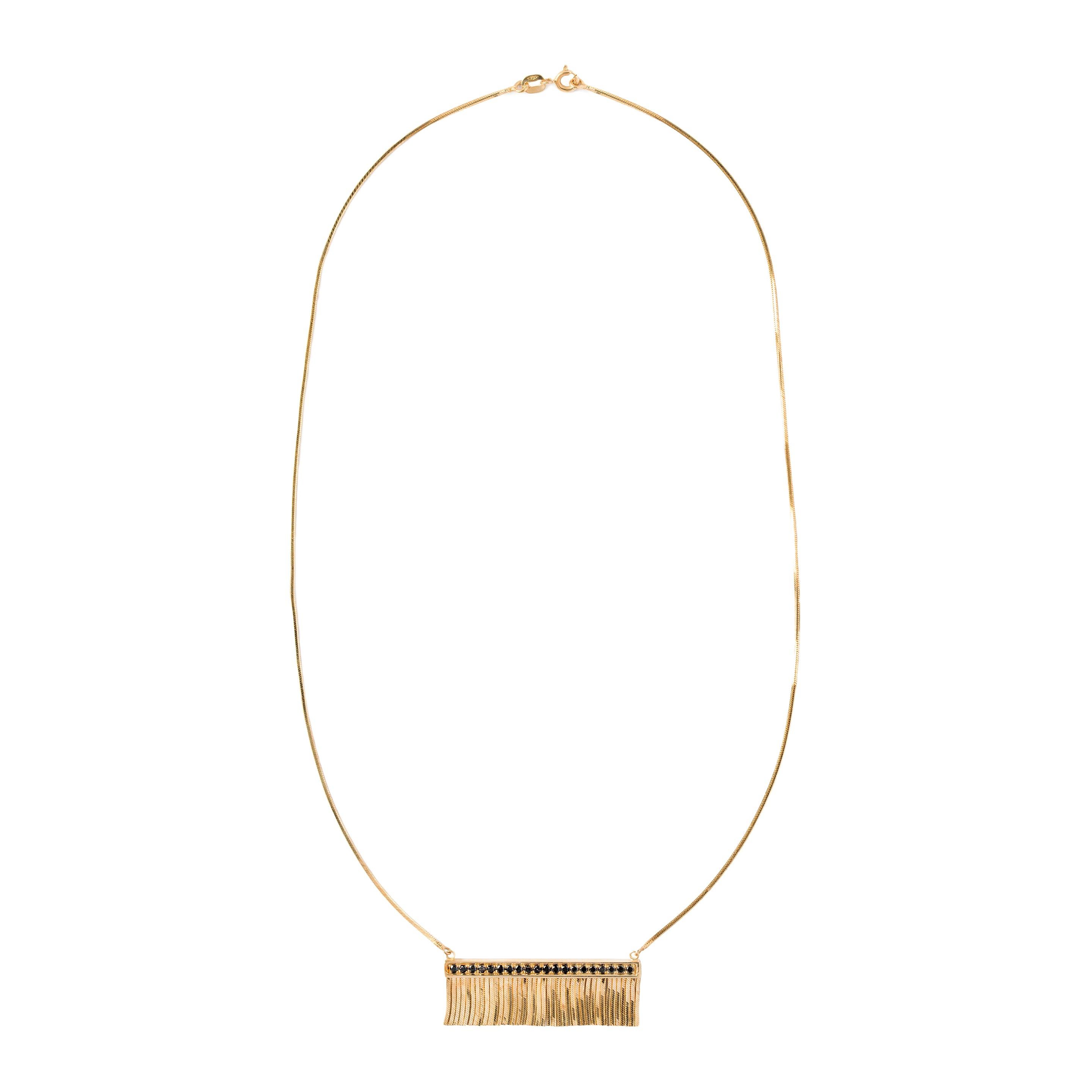 Necklace in 18 Carat Gold with Fringed Central Black Diamond Pavè Bar For Sale