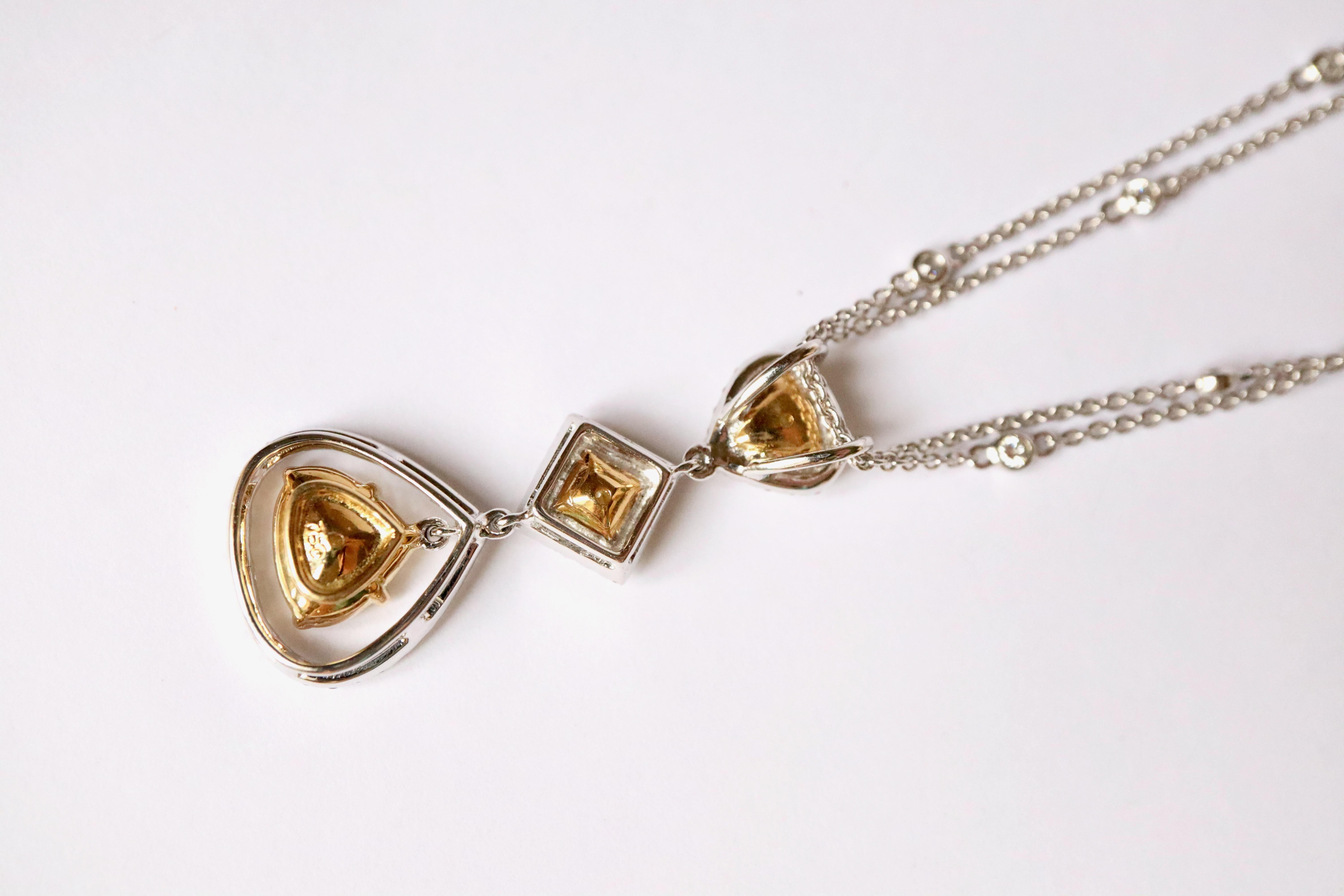 Collier en or blanc et jaune 18 carats avec diamants jaunes en forme de cœur en vente 6
