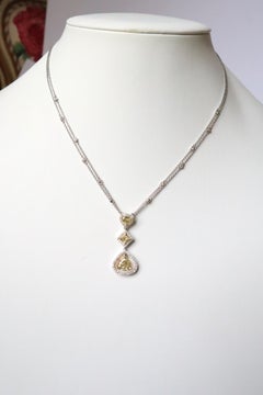 Necklace in 18 Carat White and Yellow Gold Heart Shaped Yellow Diamonds