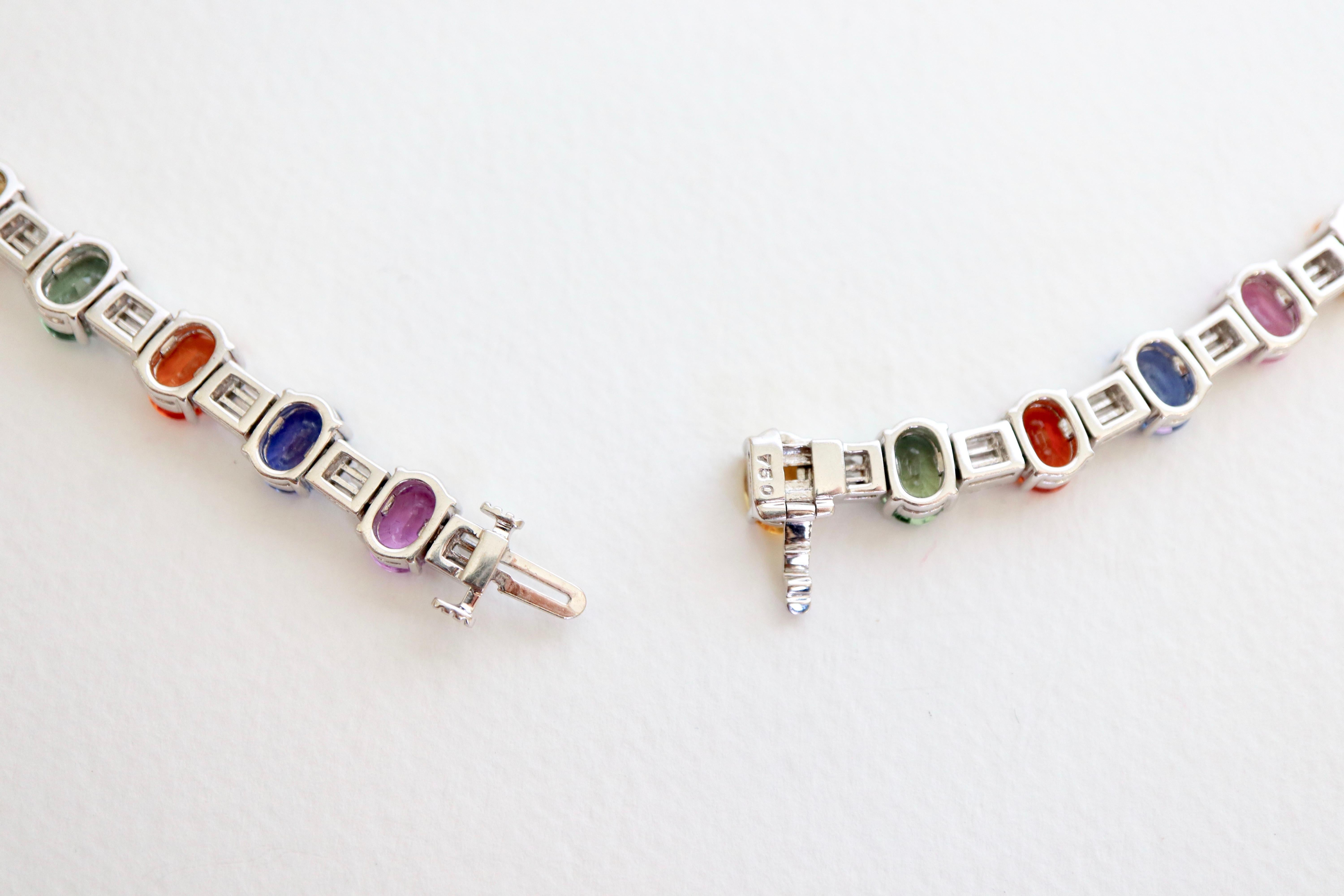 Necklace in 18 Carat White Gold 48 Multicolored Sapphires 53 Carat and Diamonds For Sale 6