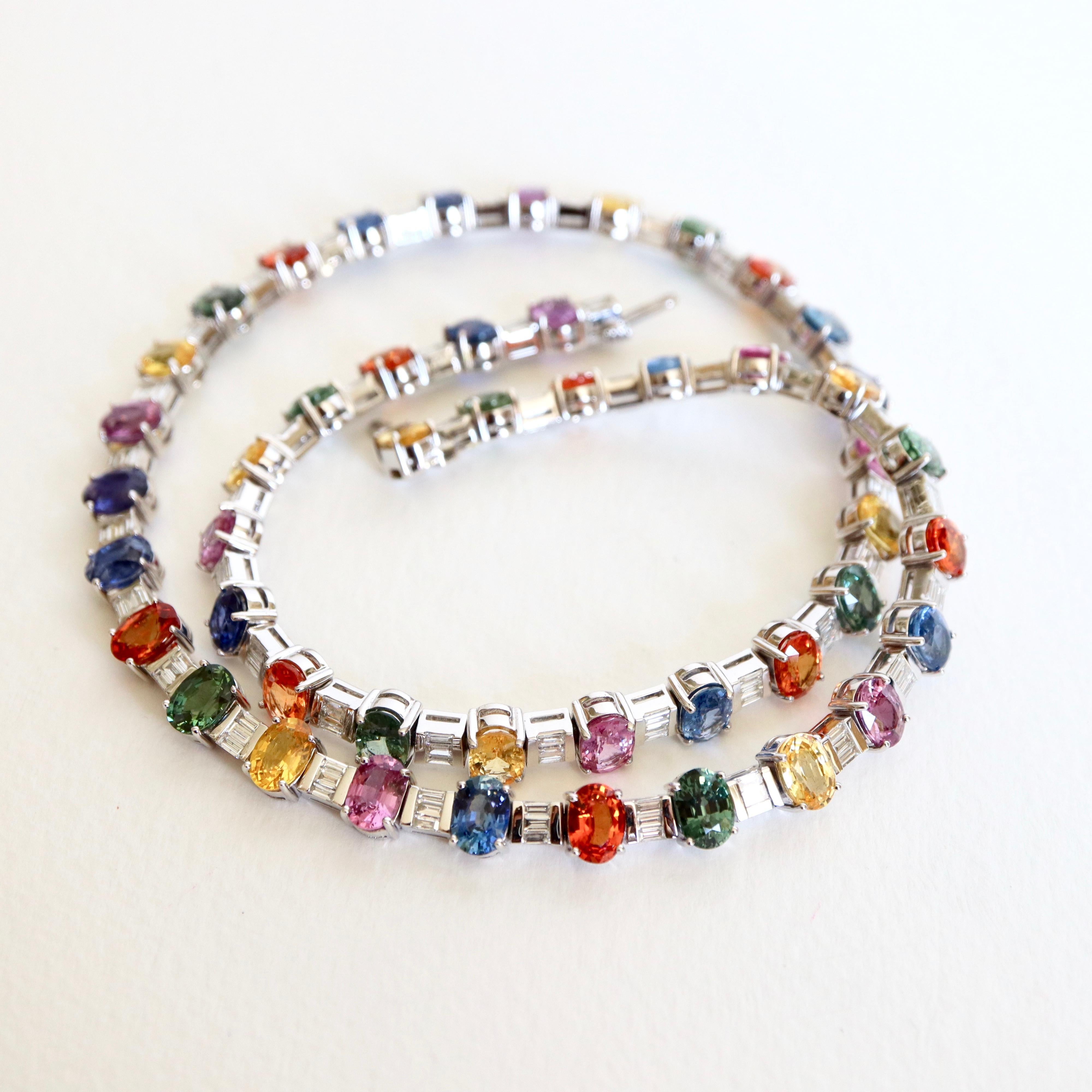 Necklace in 18 Carat White Gold 48 Multicolored Sapphires 53 Carat and Diamonds For Sale 7