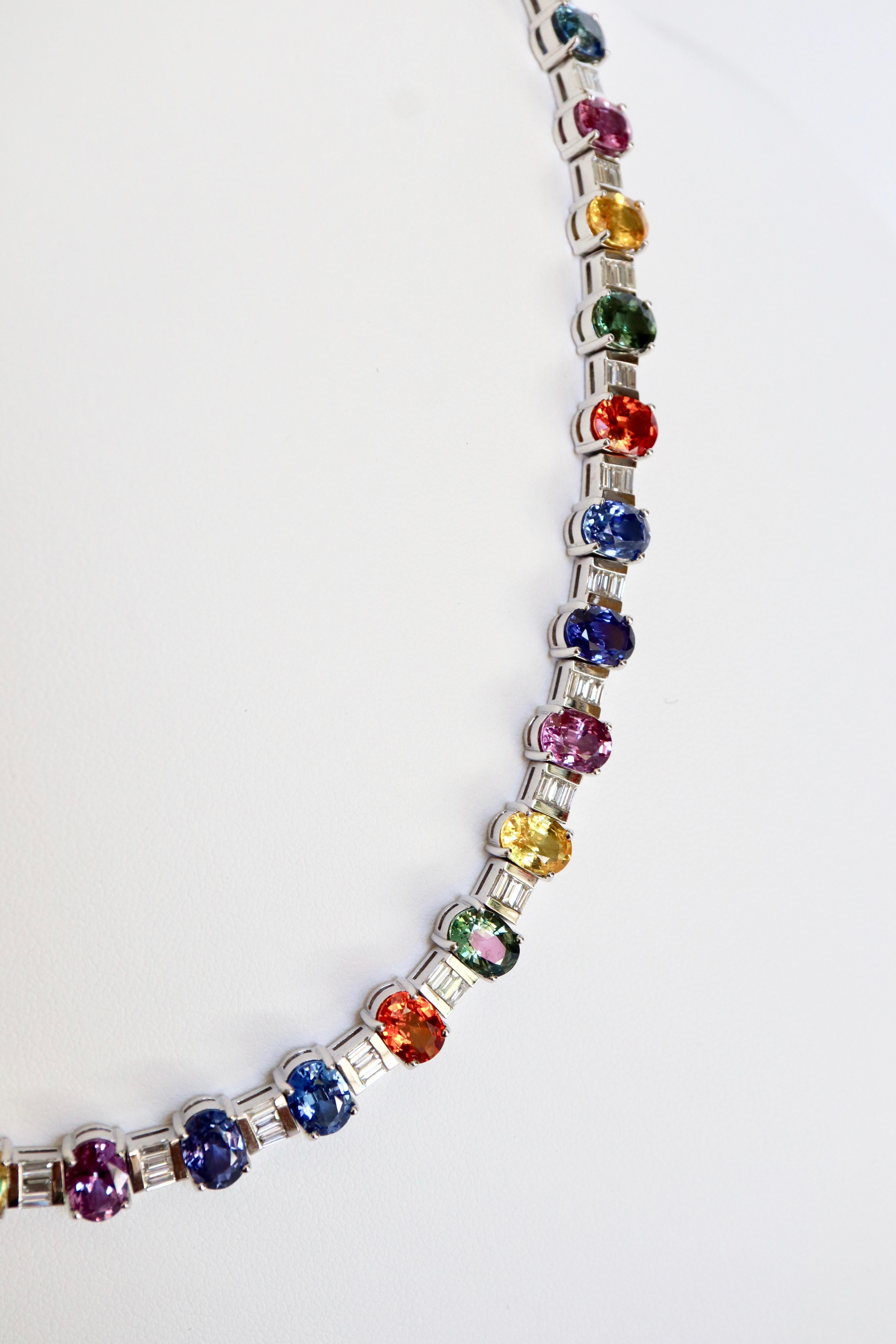 Necklace in 18 Carat White Gold 48 Multicolored Sapphires 53 Carat and Diamonds For Sale 1