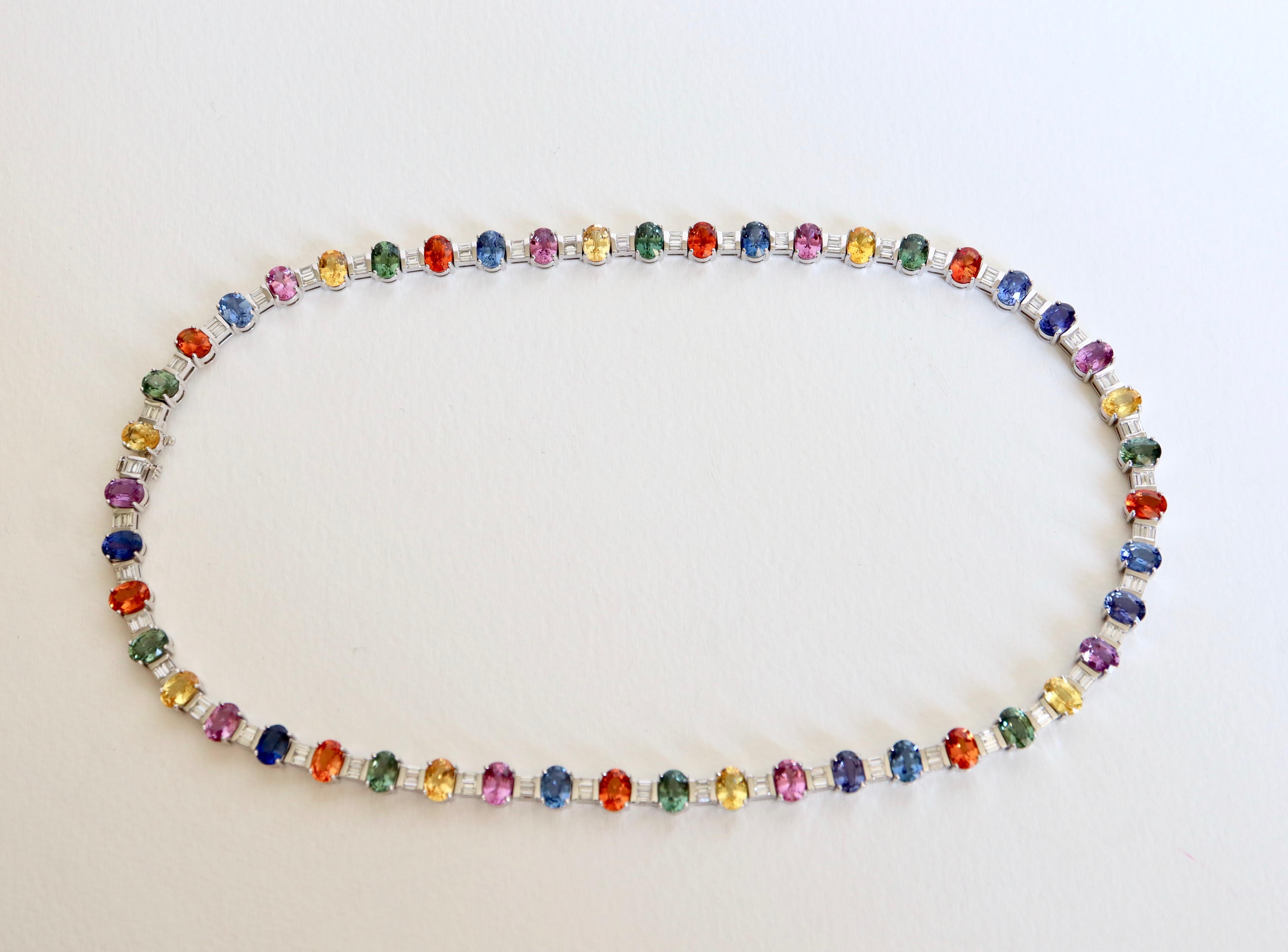 Necklace in 18 Carat White Gold 48 Multicolored Sapphires 53 Carat and Diamonds For Sale 2