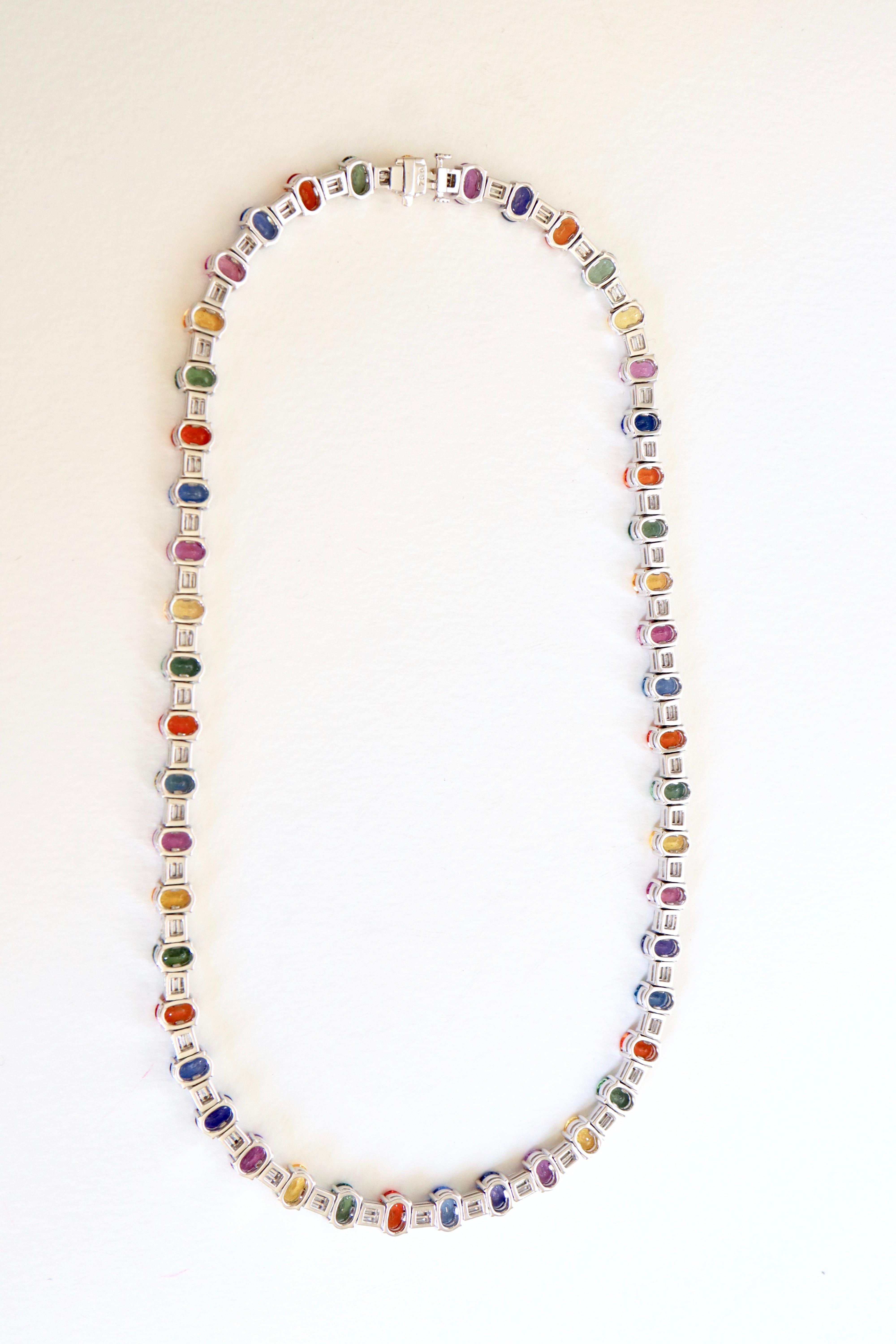 Necklace in 18 Carat White Gold 48 Multicolored Sapphires 53 Carat and Diamonds For Sale 4