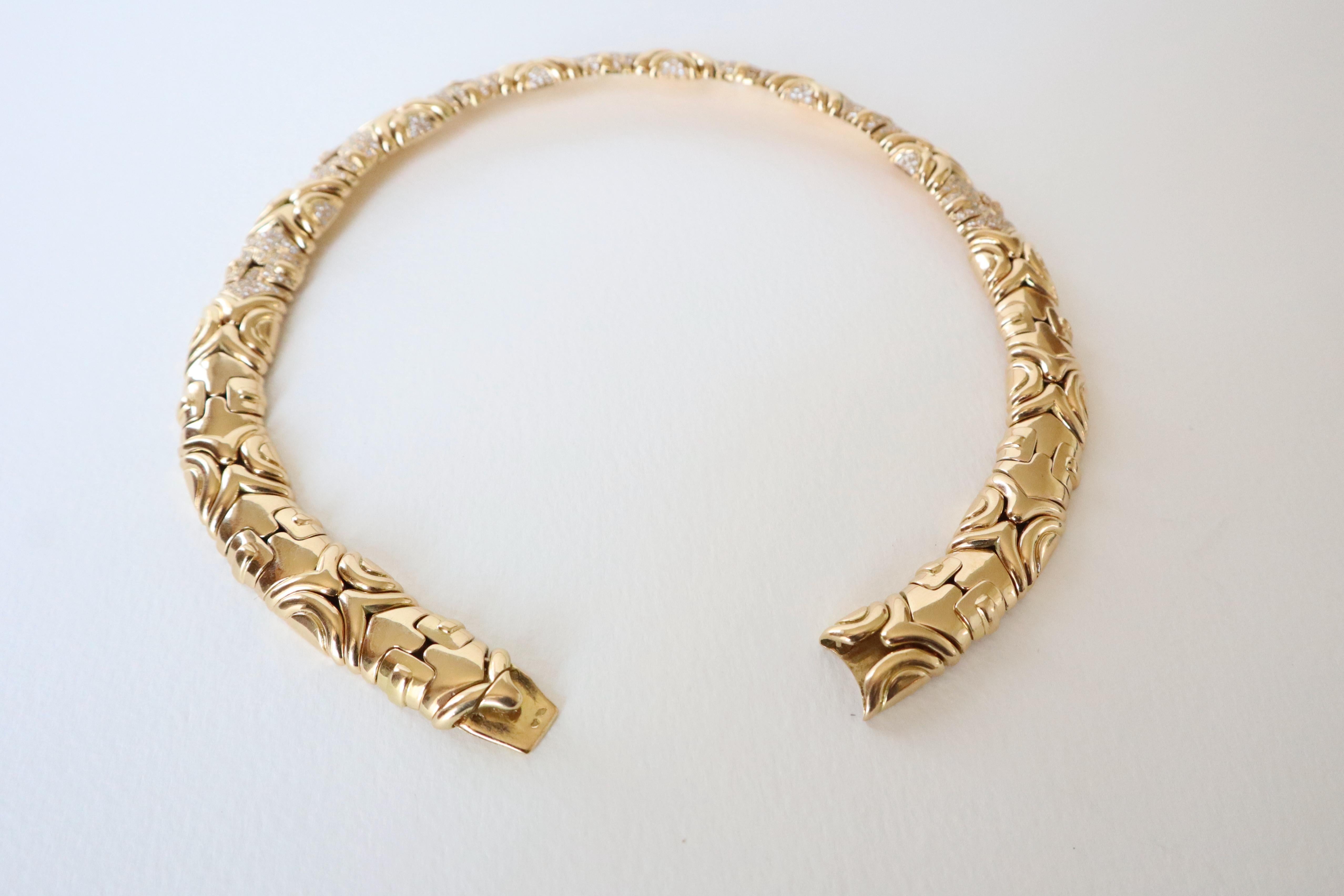 Halskette aus 18 Karat Gelbgold und Diamanten im Bulgari-Stil im Angebot 4