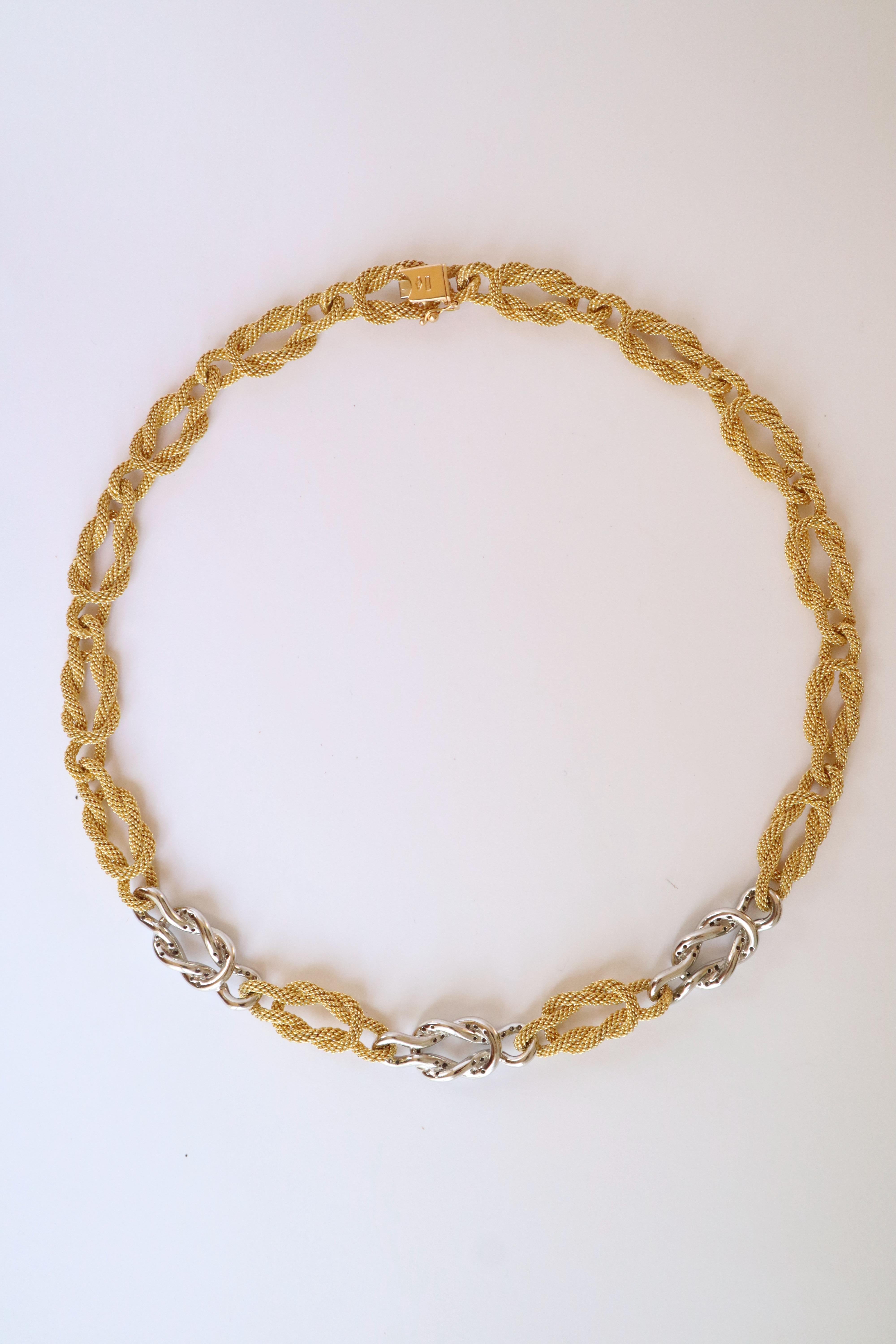 Brilliant Cut Necklace in 18 Carat Yellow Gold White Gold and Diamonds